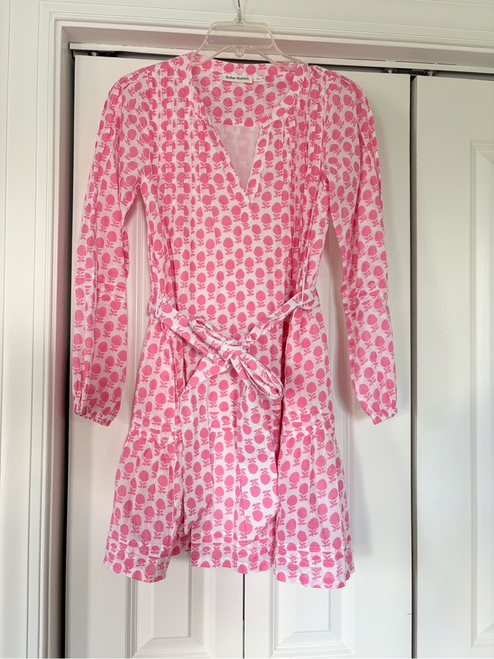 Pink Printed Long Sleeve Wrap Dress